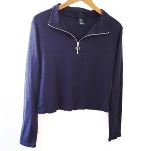 Waffle Quarter Zip Long Sleeve crop top